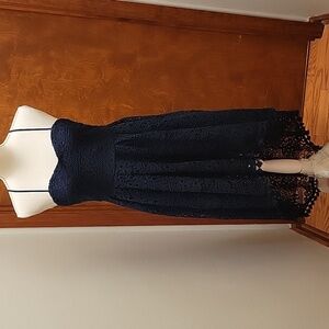 TWO SISTERS | Navy Blue Hi Lo Lace Overlay Dress Sweetheart Neckline - size US 6